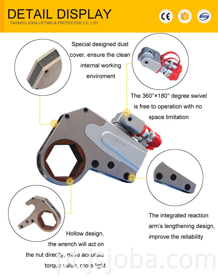 Joba WHCD-Seriestools Hytorc Power Cylinder China de 15000 nm Price Cleia de torque hidráulico de perfil oco de baixo perfil